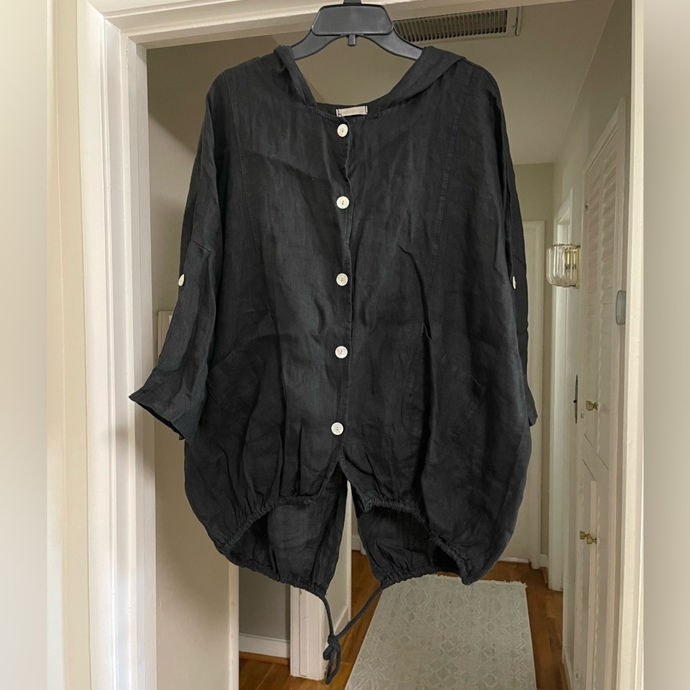EUC Black Button-Up Linen Jacket/Coverup - Picture 5 of 10